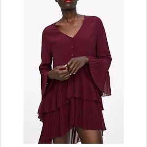 Zara Pleated Dress Burgundy